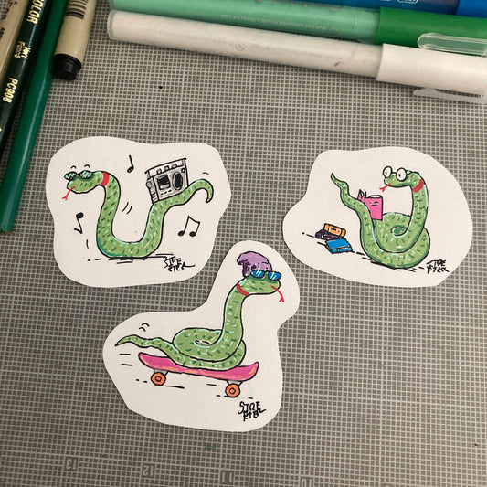 Hand-Painted Snake Stickers, set of 3